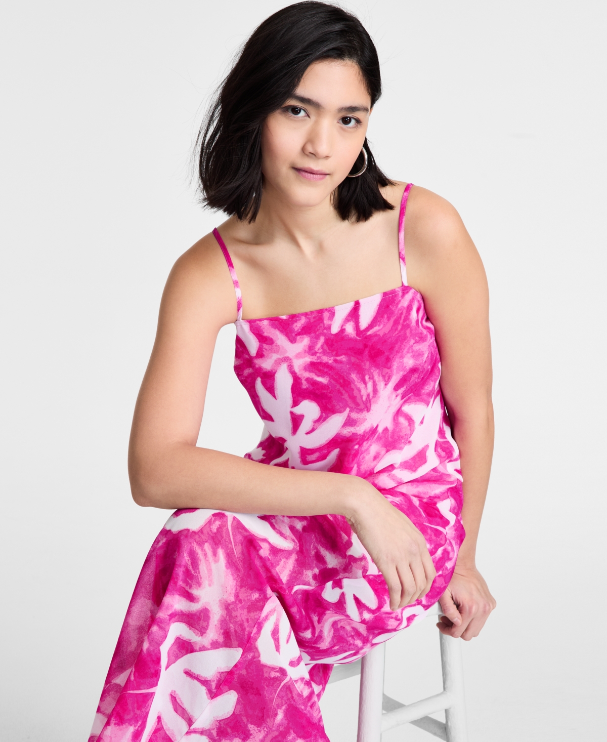 BAR III WOMEN'S PRINTED SHEER OVERLAY MAXI DRESS, EXCLUSIVELY AT MACY'S 