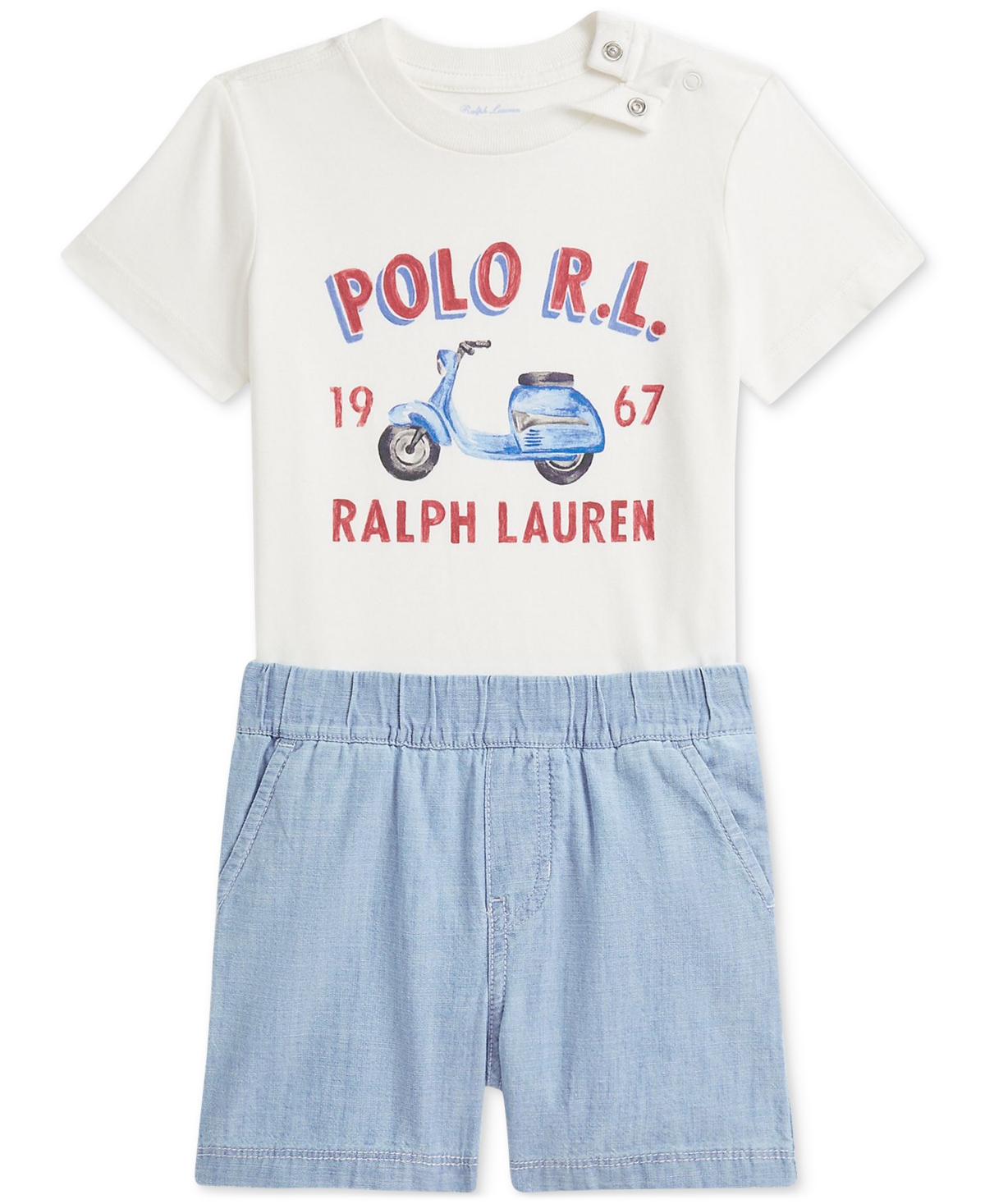 Polo Ralph Lauren Baby Boys Jersey Tee & Chambray Short Set In White