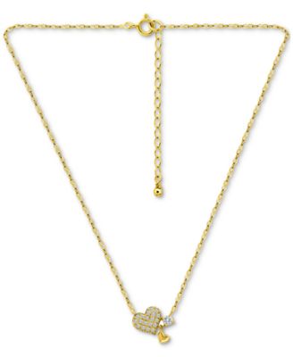 Cubic Zirconia Heart Pendant Necklace (3/8 ct. t.w.) in 18k Gold-Plated Sterling Silver, 16" + 2" extender, Exclusively at Macy's