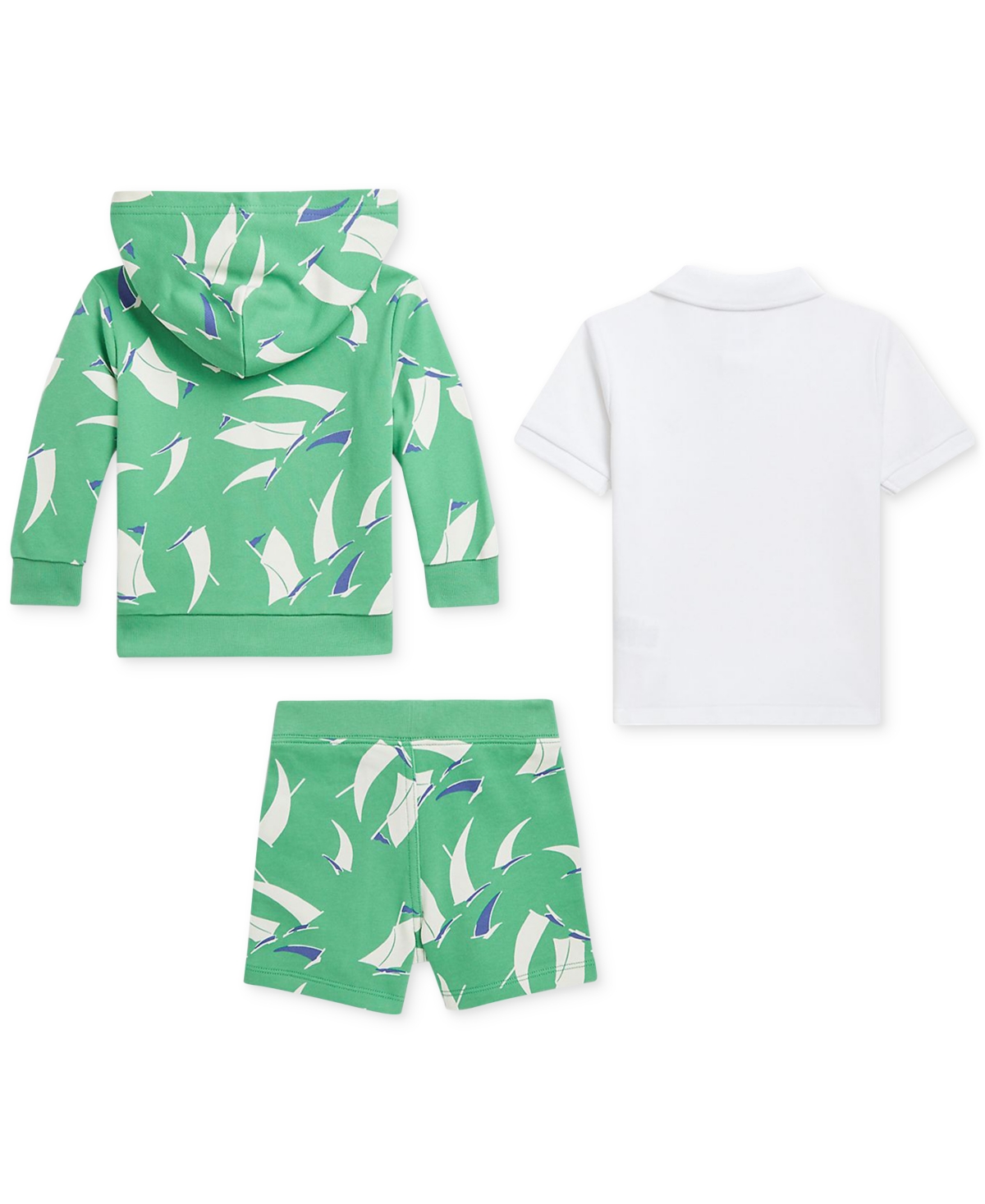 Polo Ralph Lauren Baby Boys Sailboat-print Hoodie, Polo Shirt & Short Set In Green
