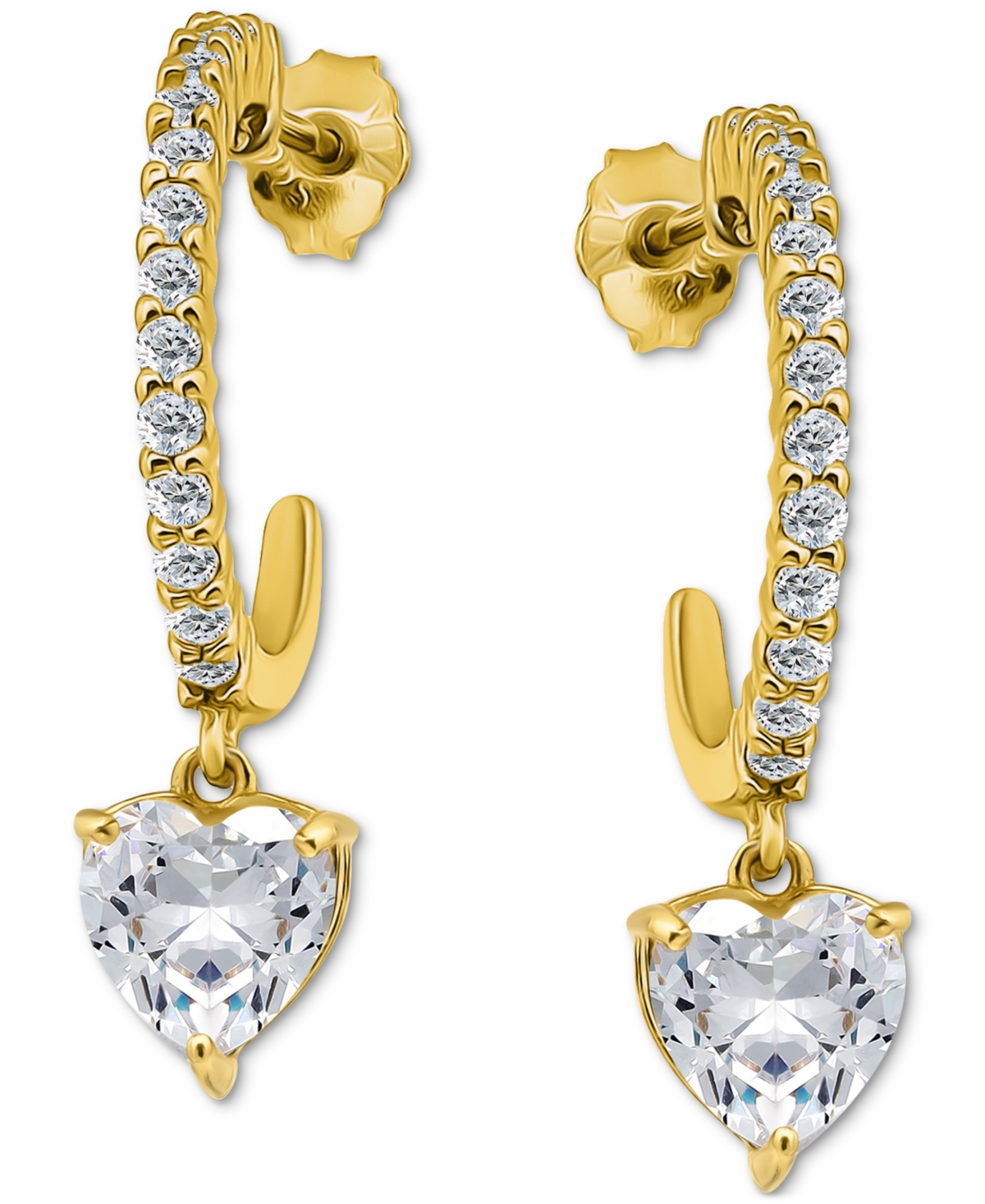 Shop Giani Bernini Cubic Zirconia Heart Hoop Earrings (3-1/20 Ct. T.w.) In 18k Gold Over Sterling Silver