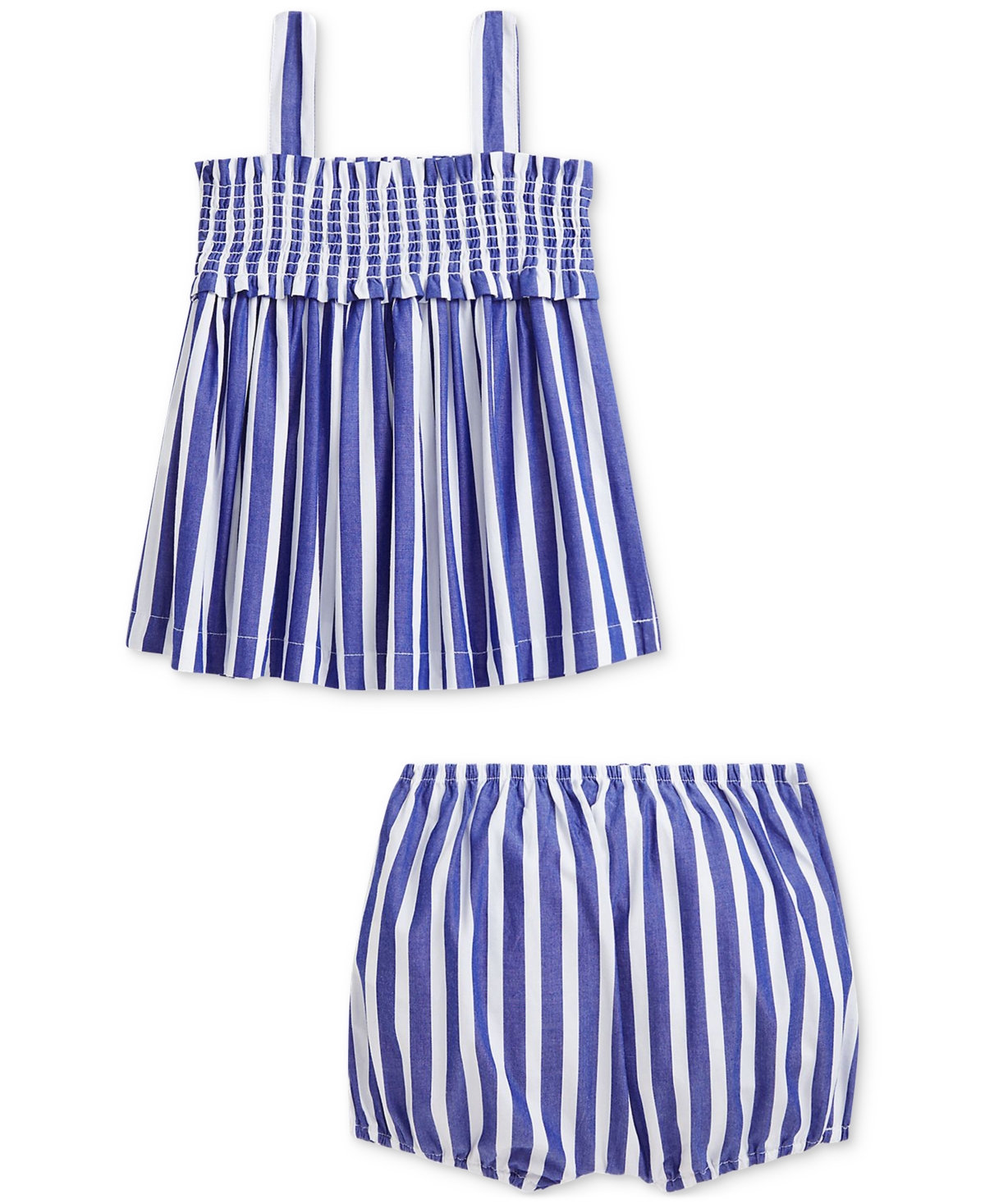 Polo Ralph Lauren Baby Girls Striped Cotton Poplin Top & Bloomer Set In Blue