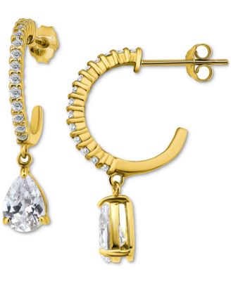 Cubic Zirconia Pear Hoop Earrings (2-5/8 ct. t.w.) in 18k Gold over Sterling Silver