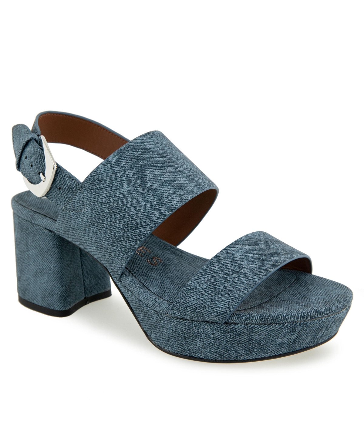 Shop Aerosoles Women's Camilia Round Toe Platform Sandals In Blue Jean Denim Textured Faux Leather