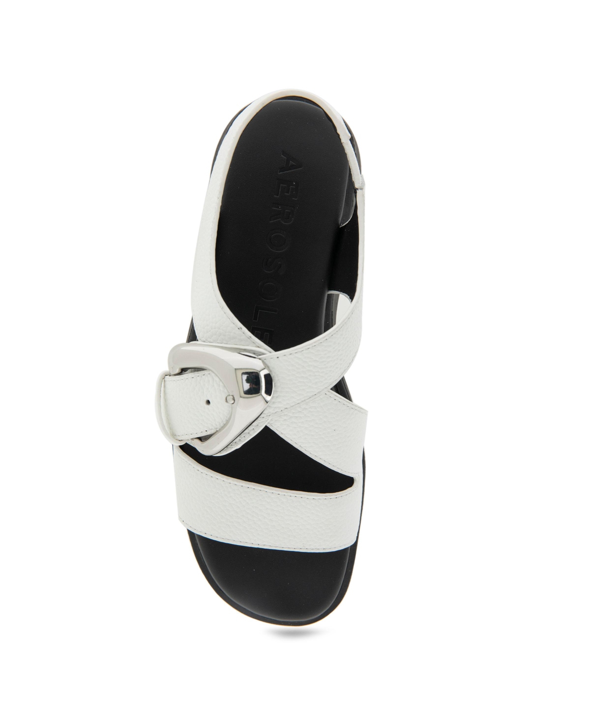 Shop Aerosoles Women's Fez Round Toe Flatform Sandals In Bright White Pebbled Leather