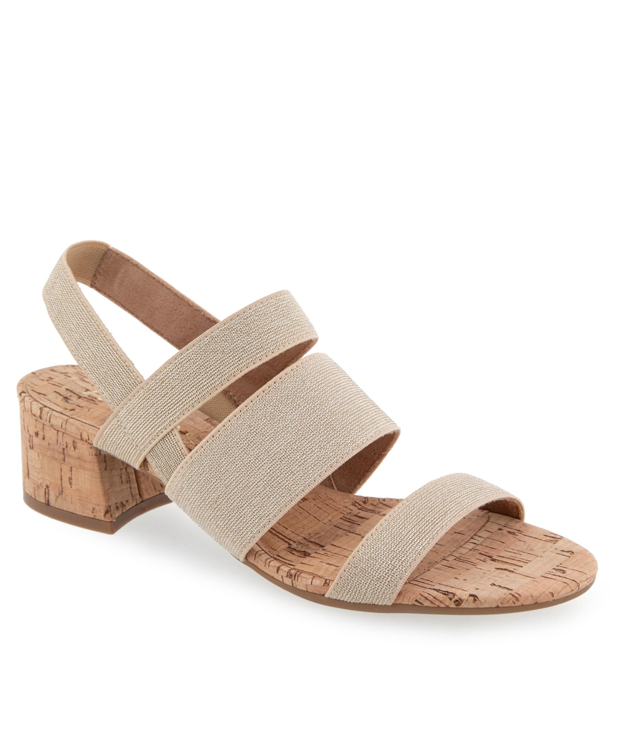 Shop Aerosoles Women's Chara Round Toe Slingback Sandals In Gold Metallic Elastic Fabric