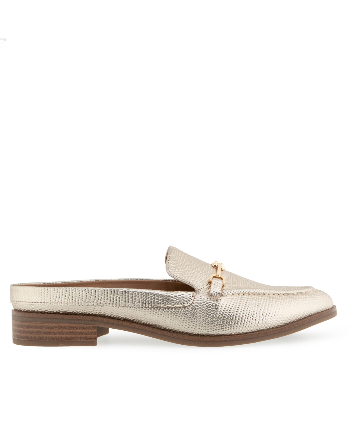 Shop Aerosoles Women's Erik Pointed Toe Flat Mules In Gold Metallic Lizard Embossed Faux Leath