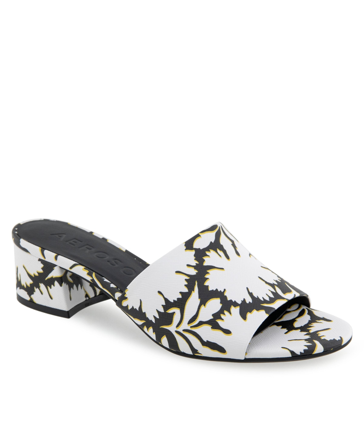 Shop Aerosoles Women's Como Round Toe Slide Sandals In Bright White,black Printed Floral Faux L