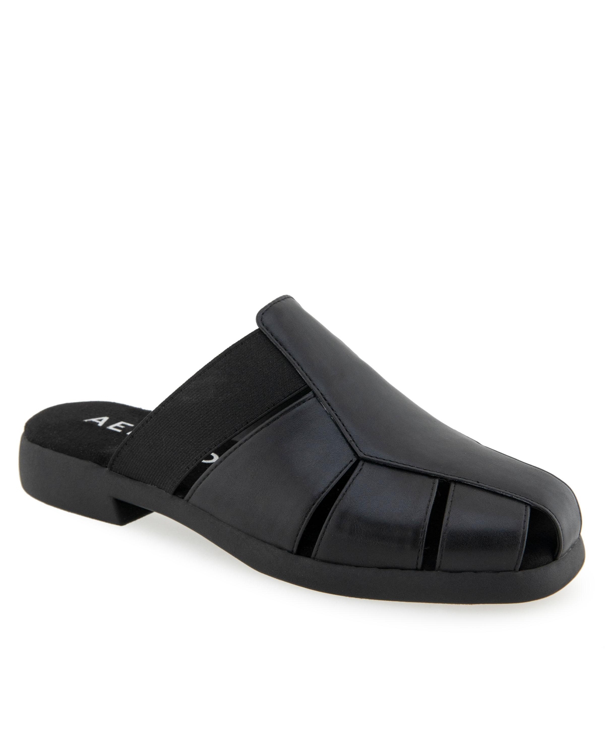 Shop Aerosoles Women's 4ever Almond Toe Flat Mule In Black Faux Leather