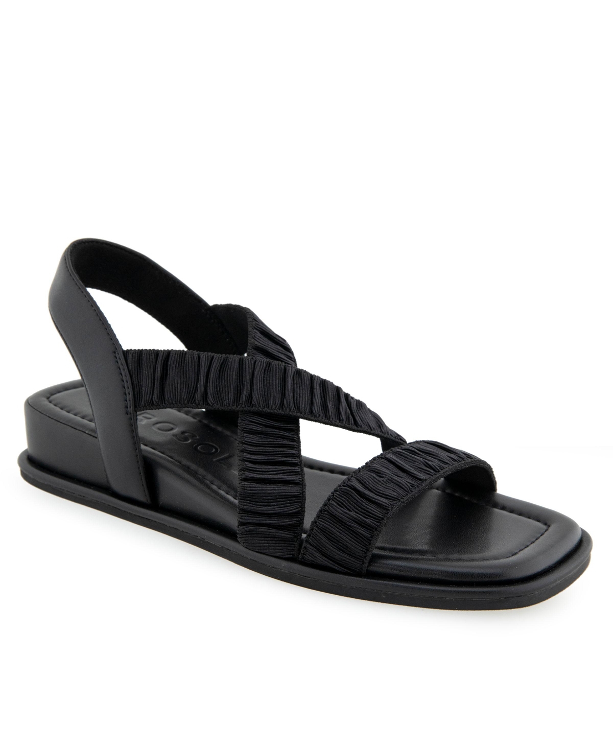 Shop Aerosoles Women's Bora Wedge Sandals In Black Rouched Elastic Fabric