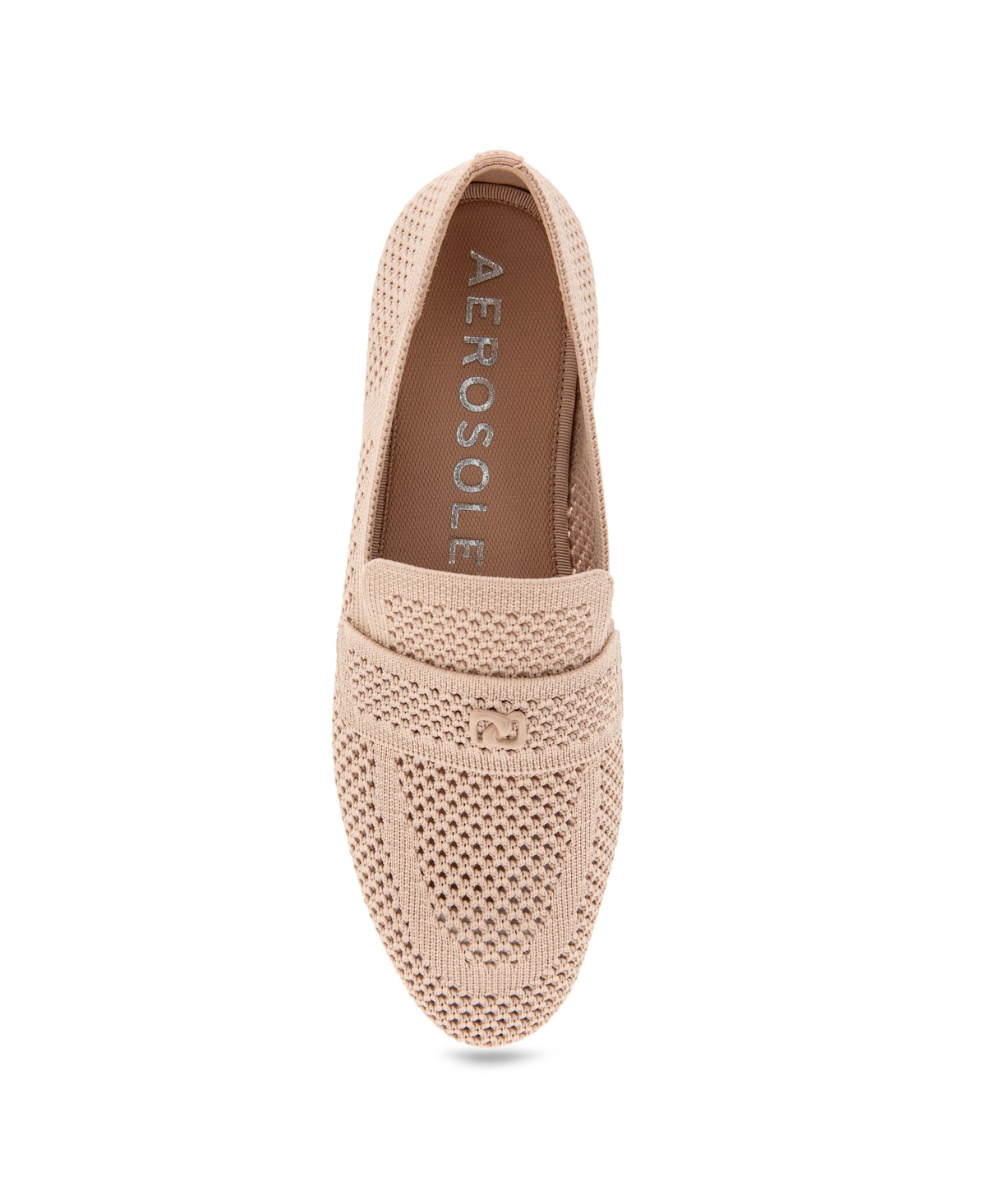 AEROSOLES WOMEN'S NANTI KNIT SMOKING ALMOND TOE SLIPPER FLATS 