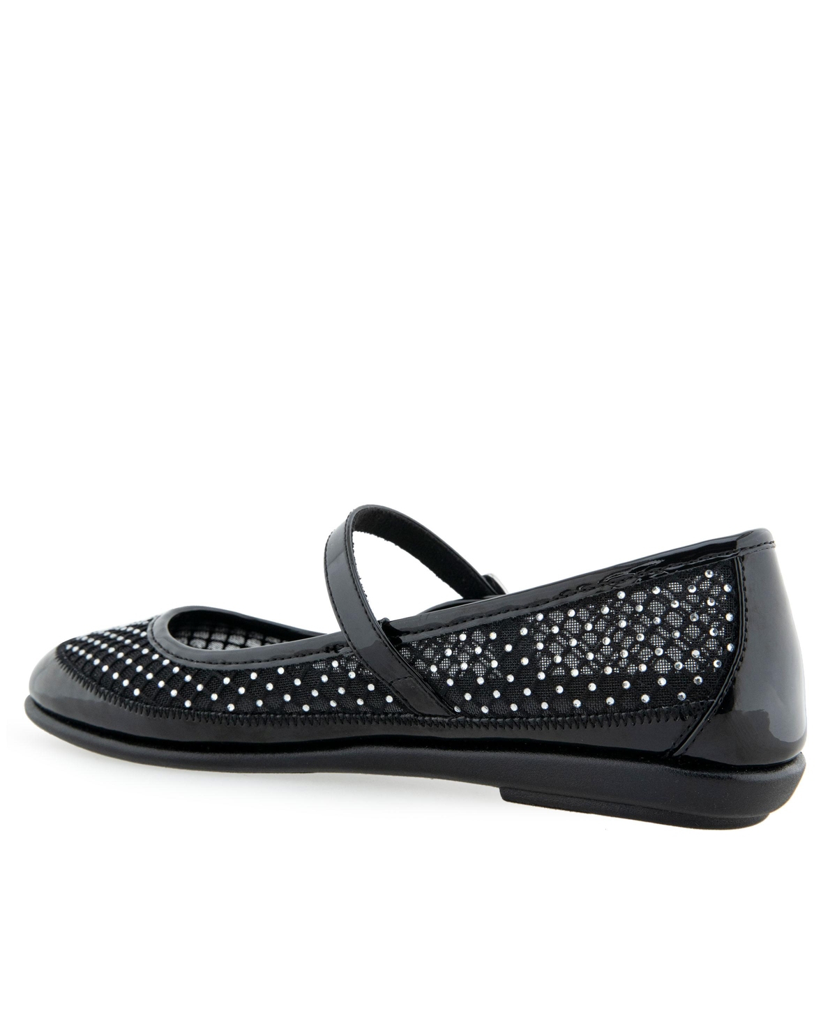 Shop Aerosoles Women's Baylee Round Toe Mary Jane Flats In Crystal,black Mesh Fabric