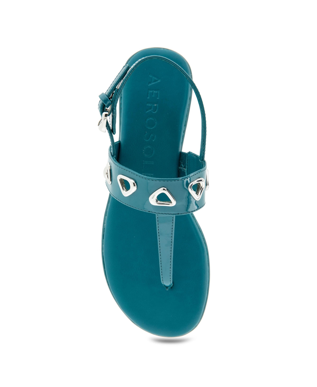 Shop Aerosoles Women's Lago Round Toe Thong Sandals In Teal Patent Faux Leather