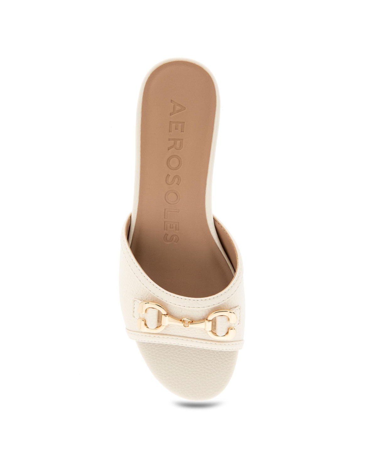 Shop Aerosoles Women's Wava Round Toe Wedge Sandals In Eggnog Pebbled Faux Leather