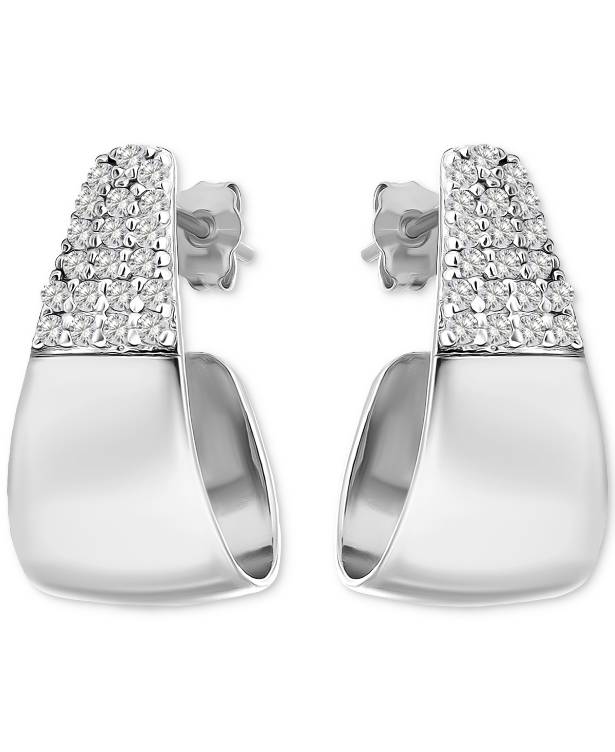 Cubic Zirconia J-Shaped Hoop Earrings in Sterling Silver, Exclusively at Macy's - Two Tone