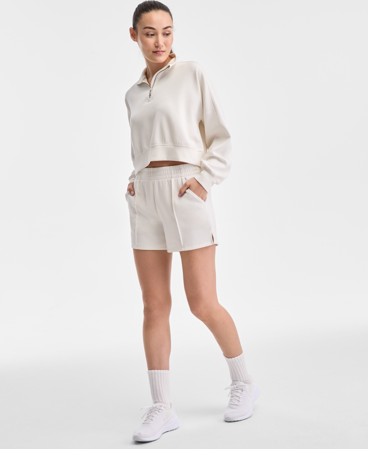 Id Ideology Women's Relaxed Lightweight Quarter-zip Top, Exclusively At Macy's In Tofu