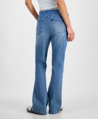 Juniors' Mid-Rise Raw-Waistband Flare-Leg Jeans 