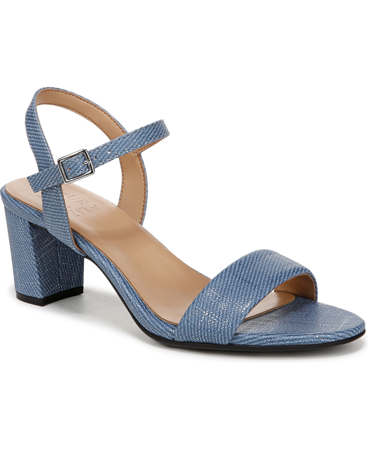 Shop Naturalizer Women's Bristol Block Heel Dress Sandals In Denim Blue Metallic Twill Faux Leather