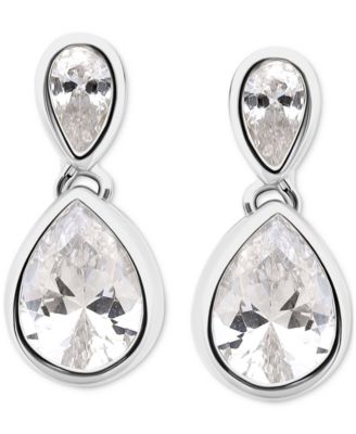 Cubic Zirconia Mixed Cut Bezel Frame Drop Earrings
