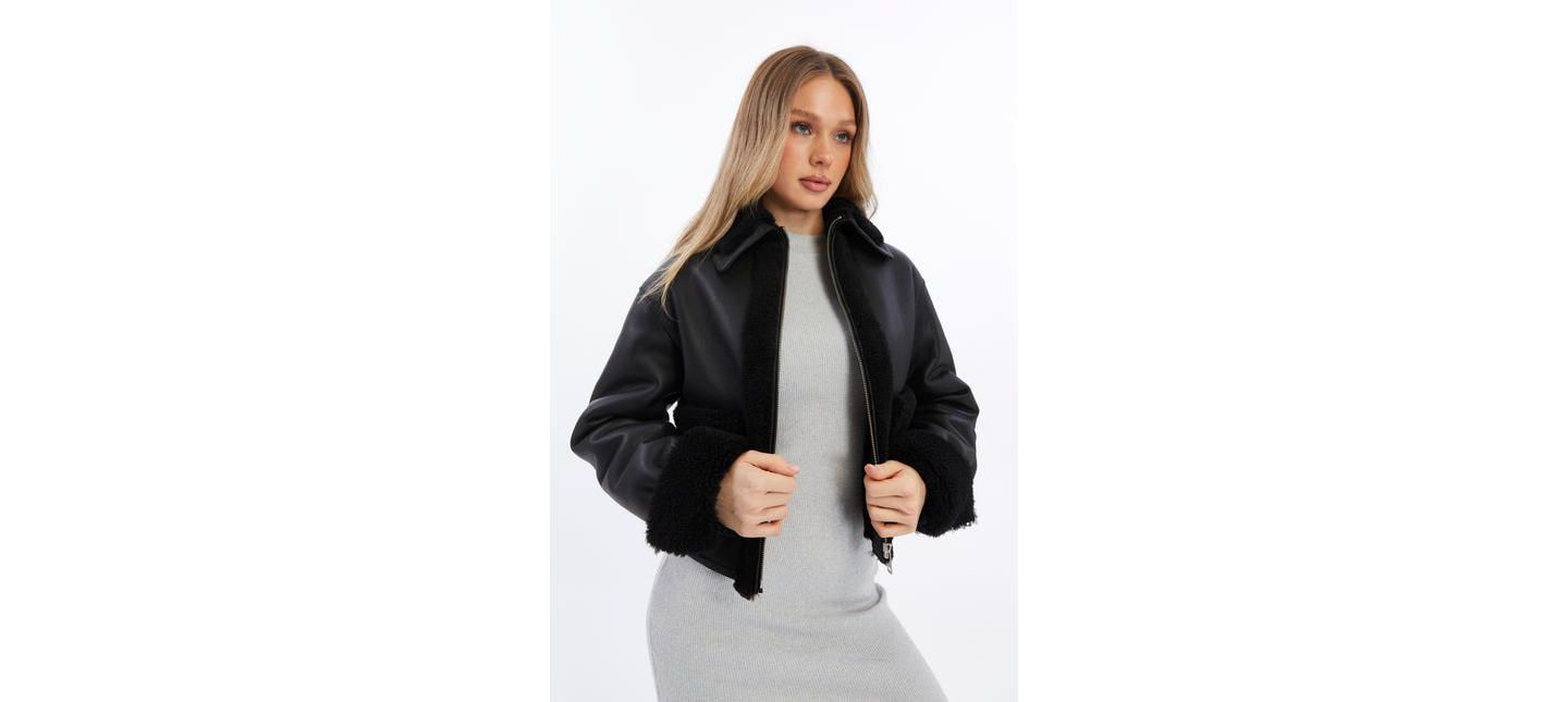 Женская куртка Furniq UK Julia Shearling, цвет: Чёрный — фото 3