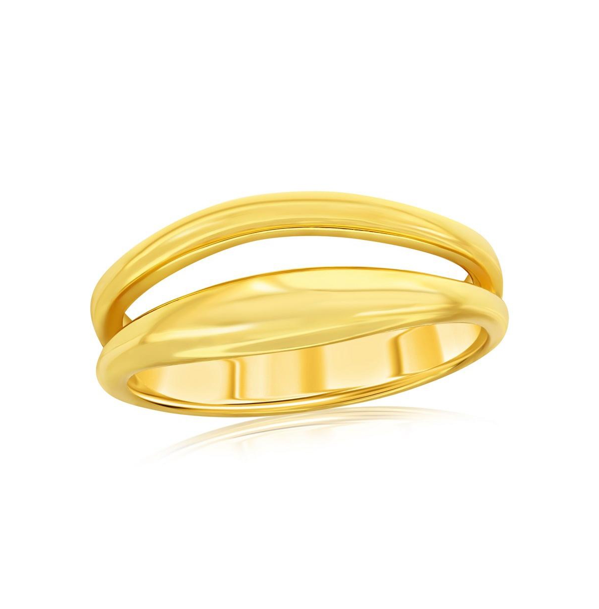Sterling Silver, Gold Plated High-Polished Double Row Ring - Gold