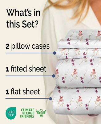 4 Piece Microfiber Floral Sheet Set - Queen