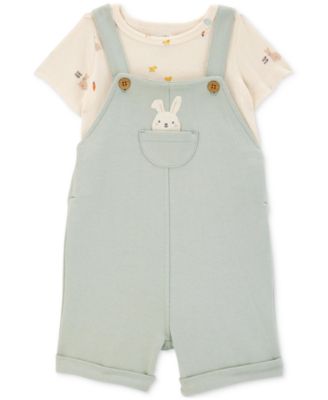 Carter's - Baby Girls 2-Pc. T-Shirt & Bunny Shortall Set