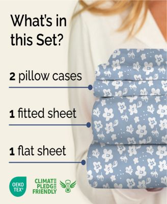 4 Piece Microfiber Floral Sheet Set - King