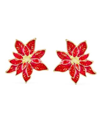 Large Statement Poinsettia Brooch Clip-On Earrings Set White Red Enamel Jewelry