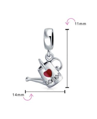 Love Red Heart Watering Can Dangle Charm Bead Enamel Sterling Silver Bracelet