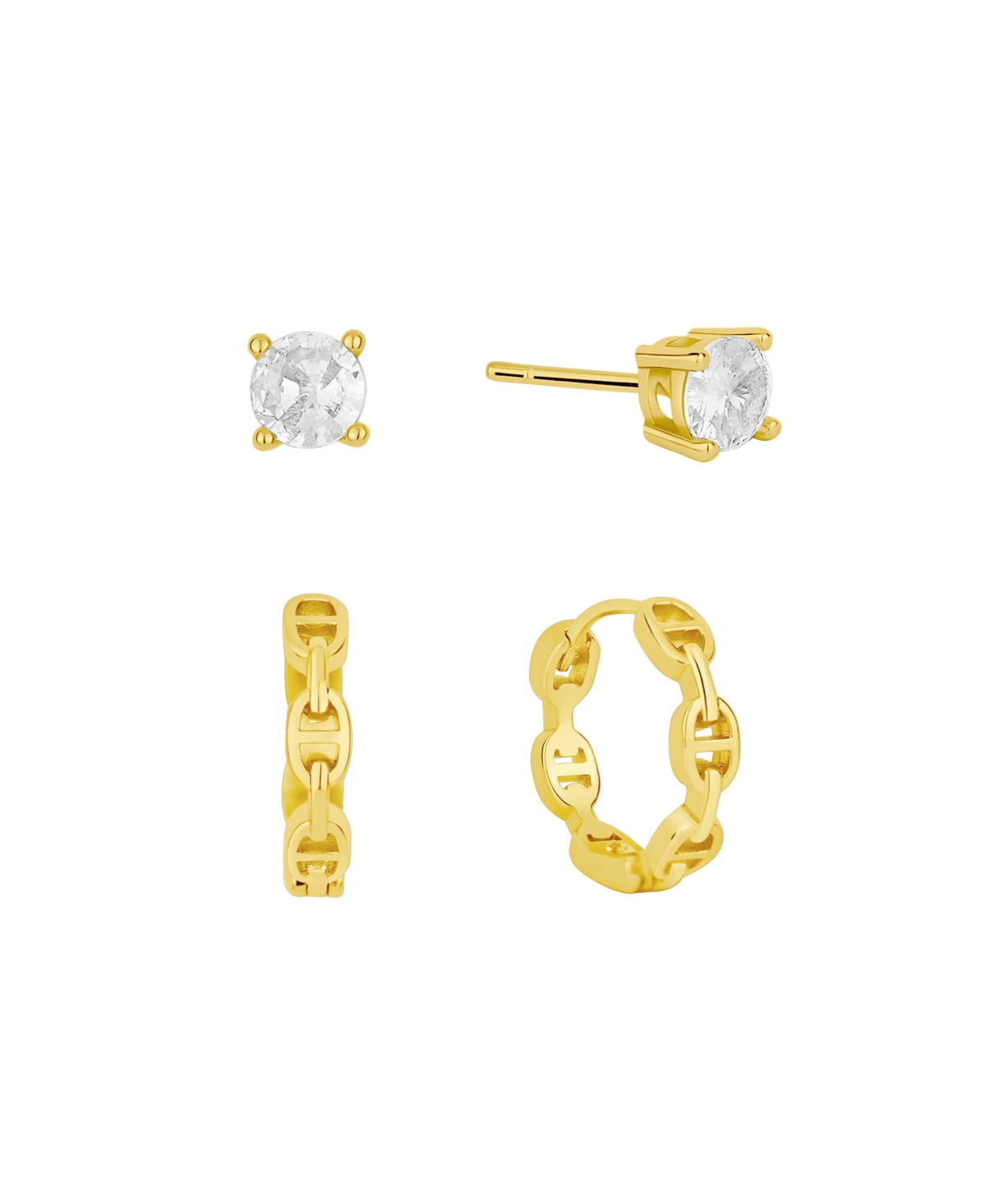 And Now This Cubic Zirconia Stud And Hoop Earring Set In Gold