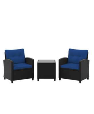 Outdoor Conversation Set 3 Piece with Glass Top Coffee Table