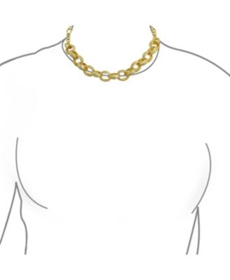 Chunky Texture Oval Link Collar Necklace with Toggle Clasp in Matte Gold