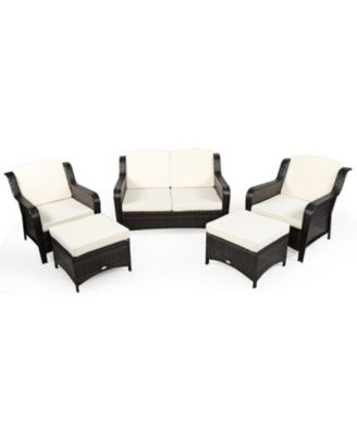 5 Pieces Patio Rattan Sofa Set with Cushion and Ottoman