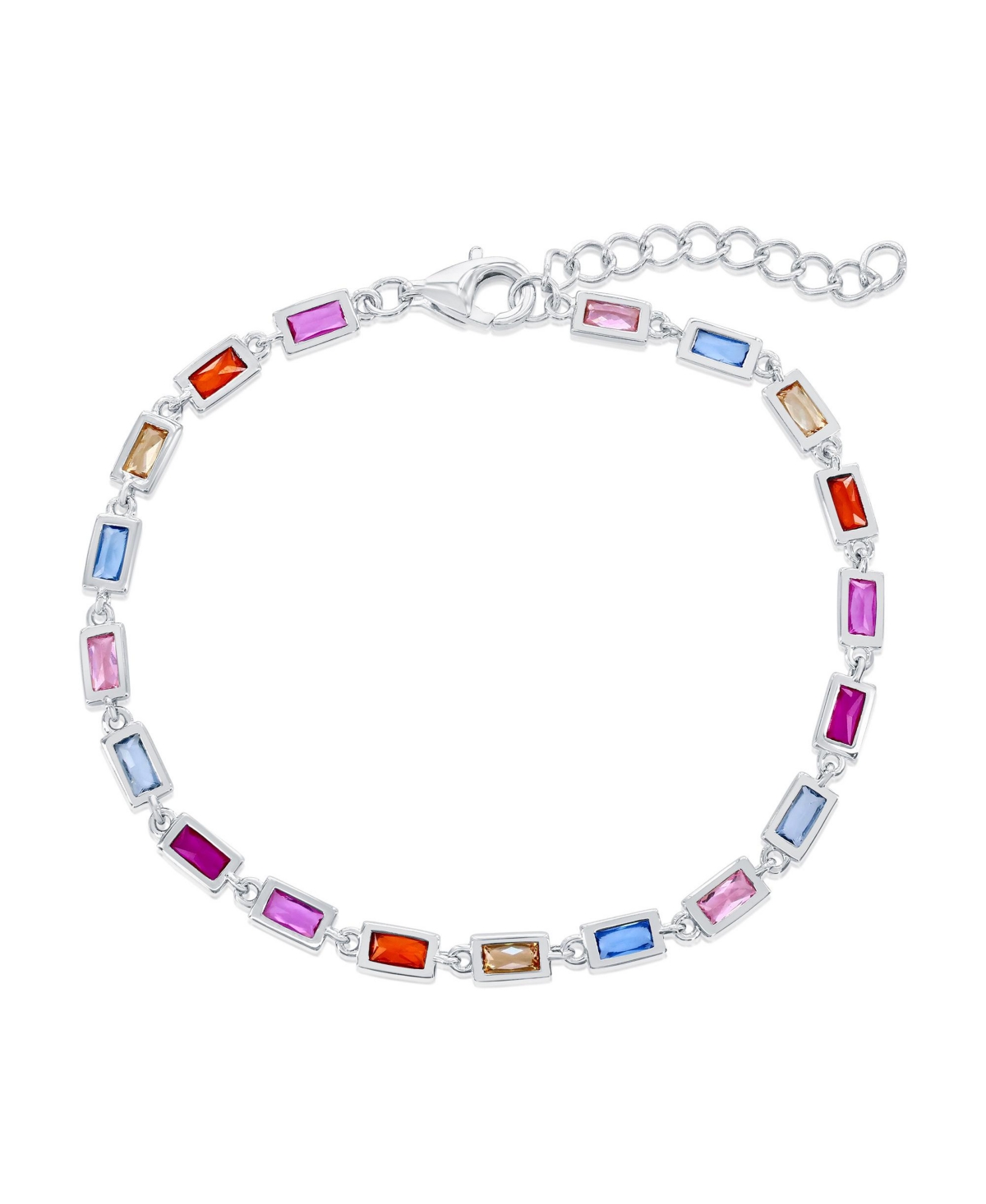 Sterling Silver, Multi-Color Bezel-Set Rectangle Bracelet - Multi