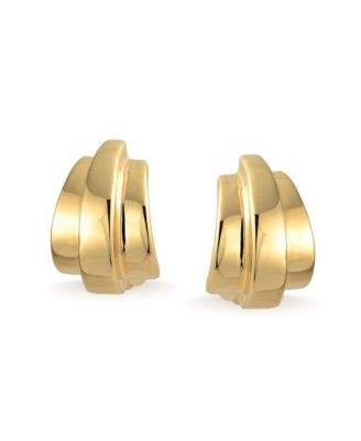 Geometric Shrimp Half Hoop Clip On Earrings For Non Pierced Ears Polished Yellow Gold Plated