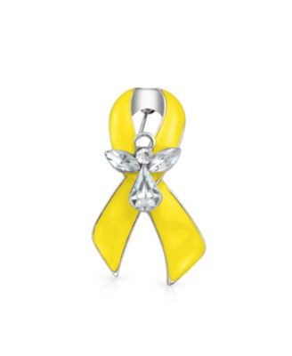 Guardian Angel Cancer Awareness Ribbon Brooch Pin - Crystal Enamel Support Symbol