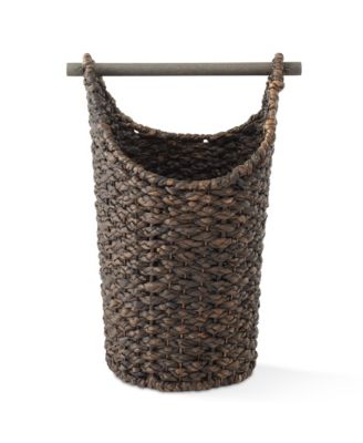 Toilet Paper Roll Holder Storage Basket with Wood Bar - Natural, Woven Water Hyacinth Wicker Bathroom Tissue Storage Organizer