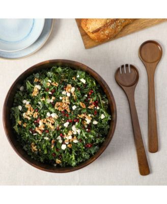 Laurelton 3 Piece Large 13" Acacia Wood Salad Serving Bowl Set w/ 2 Serving Tools