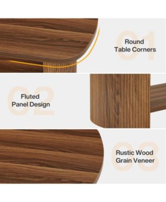 Oval Coffee Table, Mid-Century 2-Tier Coffee Table with Storage Shelf