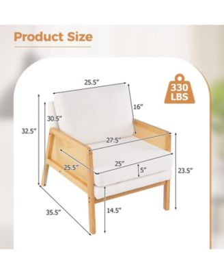 Mid Century Modern Accent Chair with Rattan Arms and Cushion