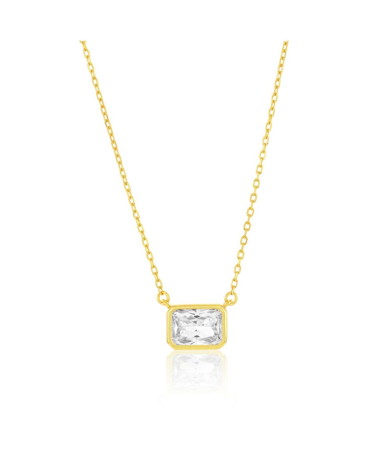 Sterling Silver, Rectangle Bezel-Set Cz Necklace - Gold