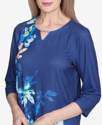 Women's Nantucket Asymmetric Floral Beaded Split Neck Top