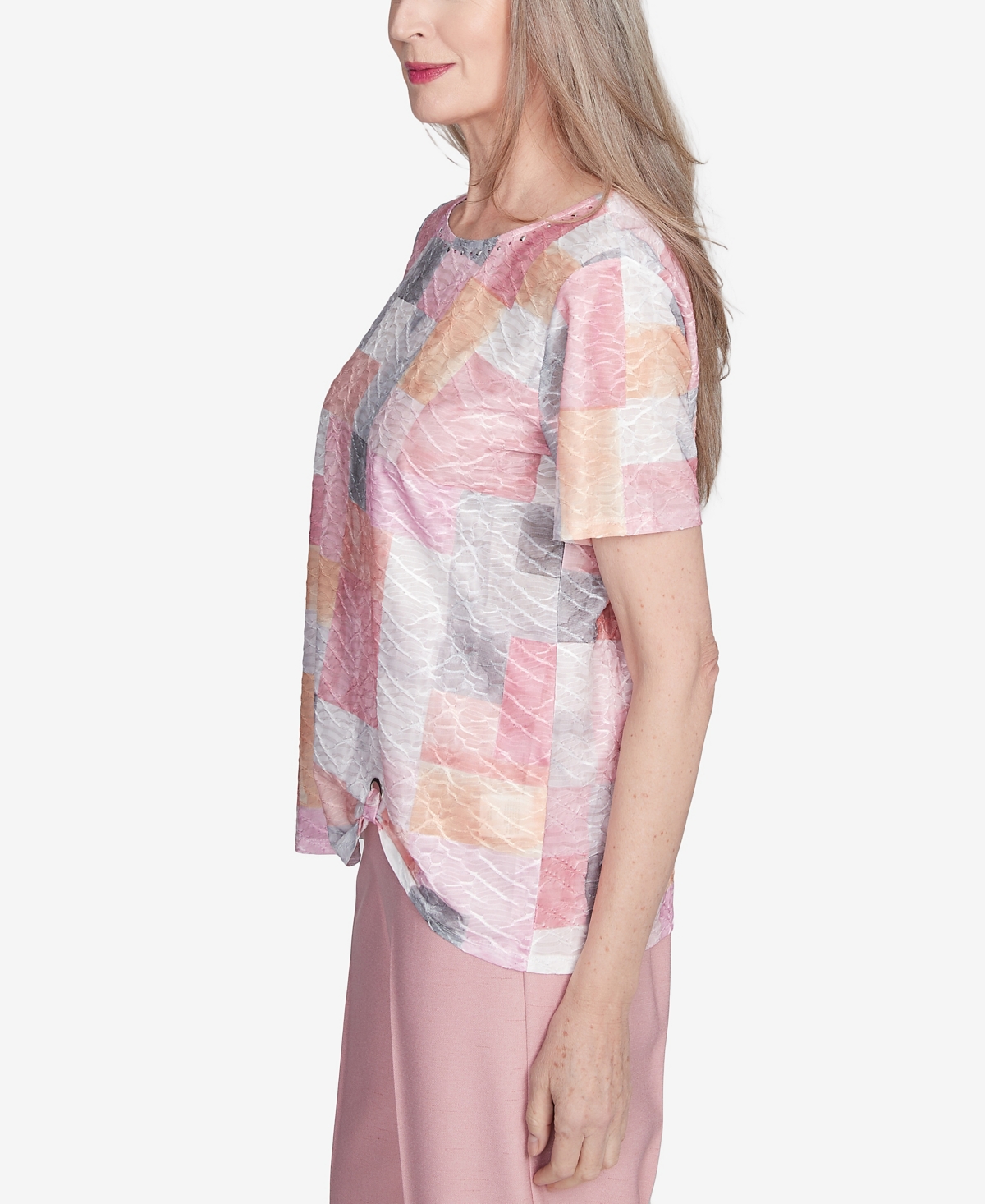 Alfred Dunner Women's Estate Of Mind Textured Colorblock Crew Neck Top In Multi Pink