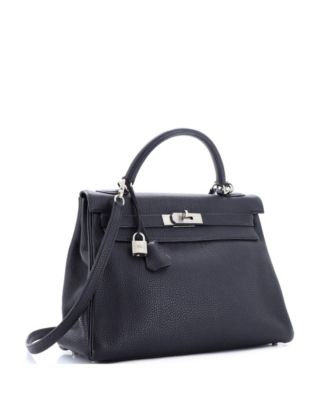 Pre-Owned Hermes Kelly 32 Handbag Black Togo with Brushed Palladium Hardware