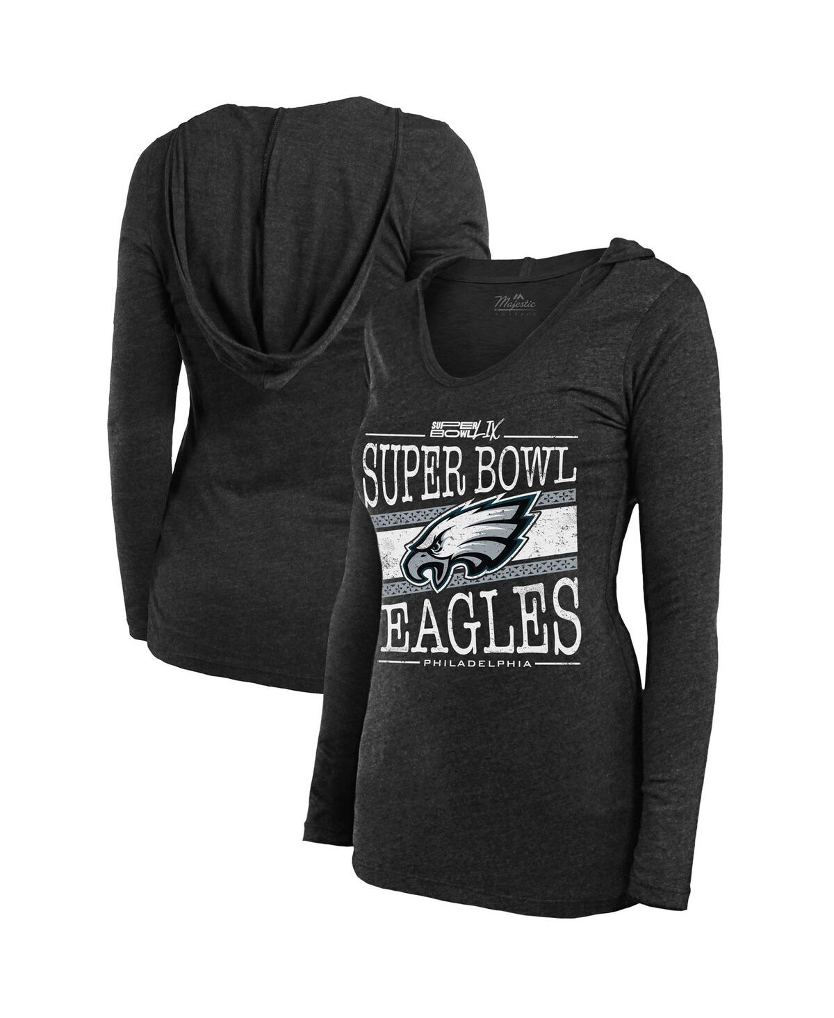 Women's Heather Charcoal Philadelphia Eagles Super Bowl Lix Dapper Tri-Blend V-Neck Long Sleeve Hoodie T-Shirt - Heather Charcoal