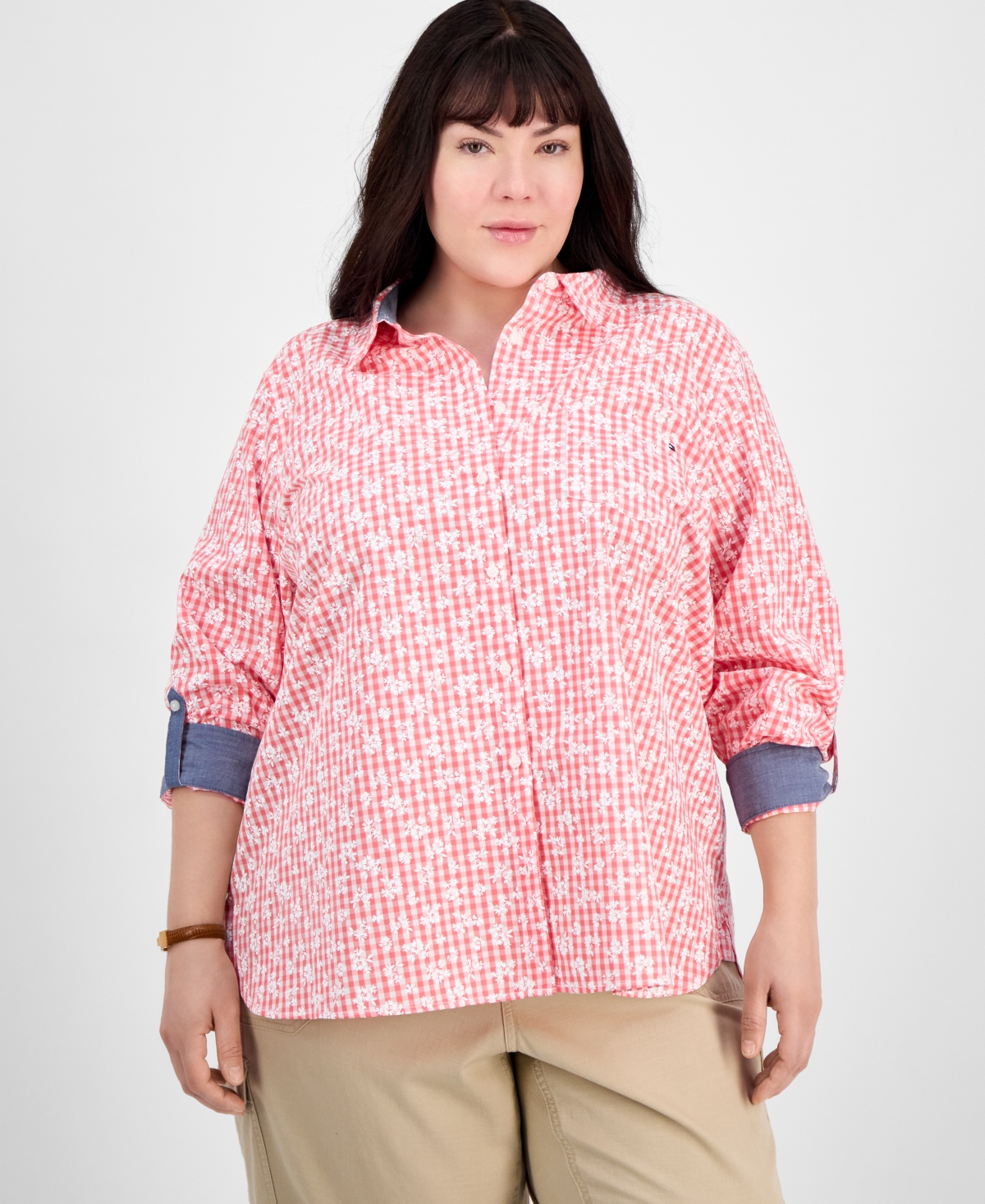 Tommy Hilfiger Plus Size Cotton Paisley-print Utility Shirt In Pink