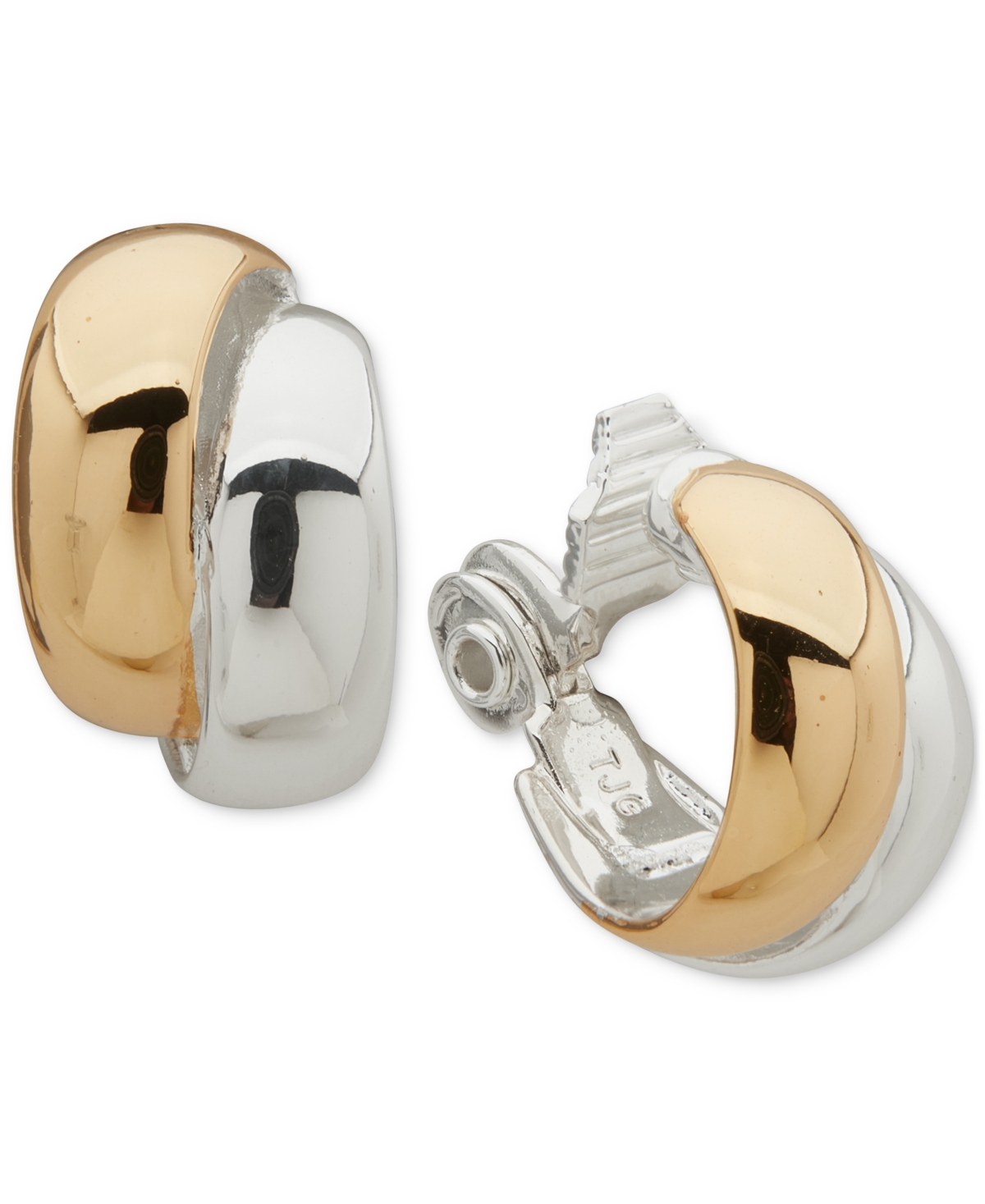Anne Klein Two-tone Two-row Button Clip Earrings In Gold,silver