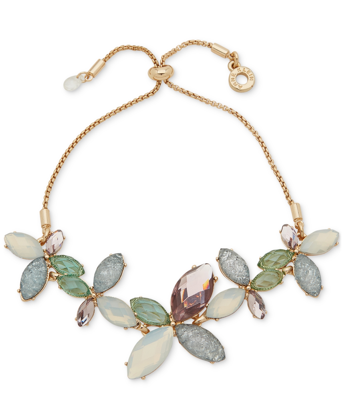 Anne Klein Gold-tone Multi-stone Flower Slider Bracelet In Multi