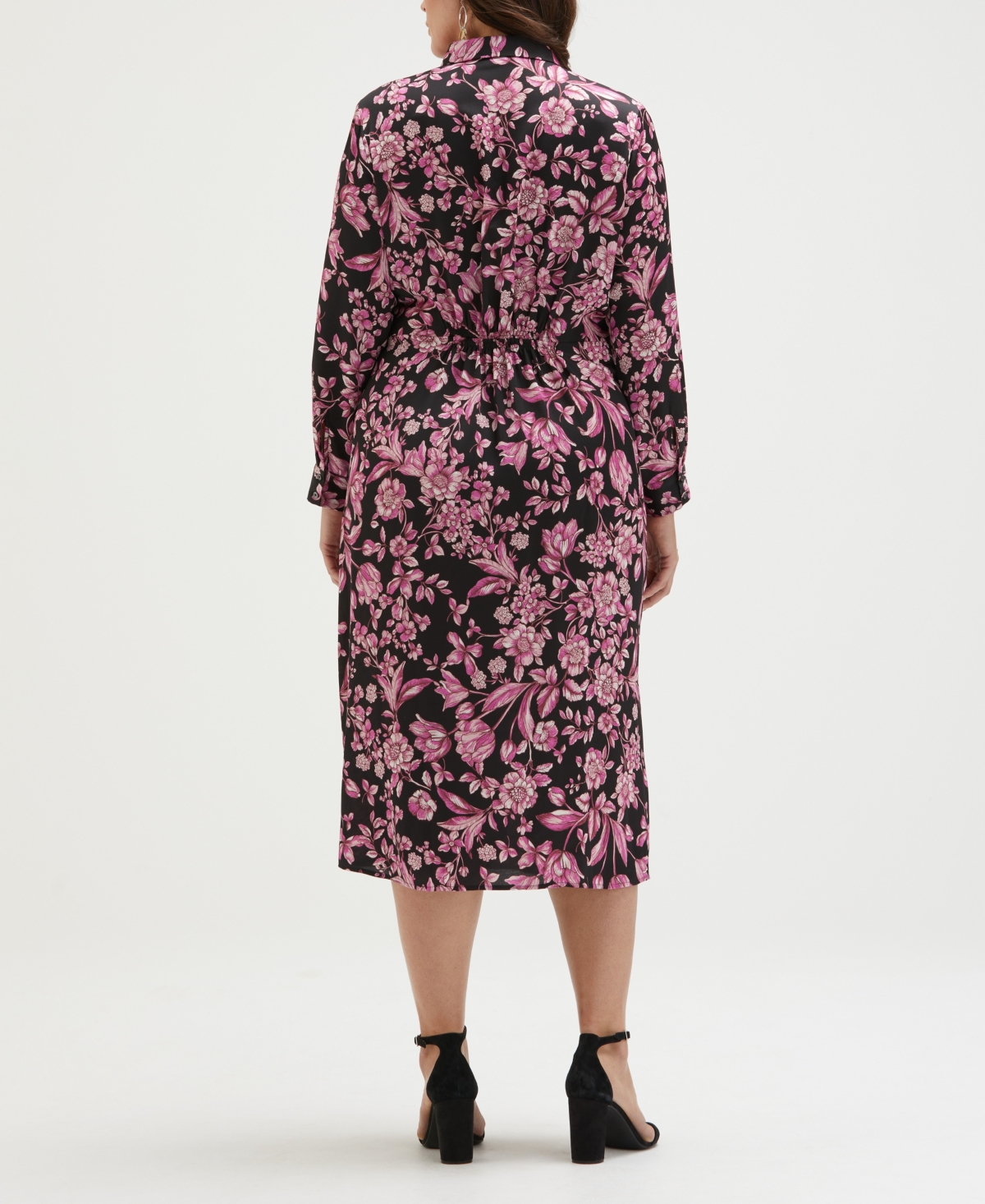 ELLA RAFAELLA PLUS SIZE FLORAL PRINT GATHERED POPOVER MIDI DRESS 